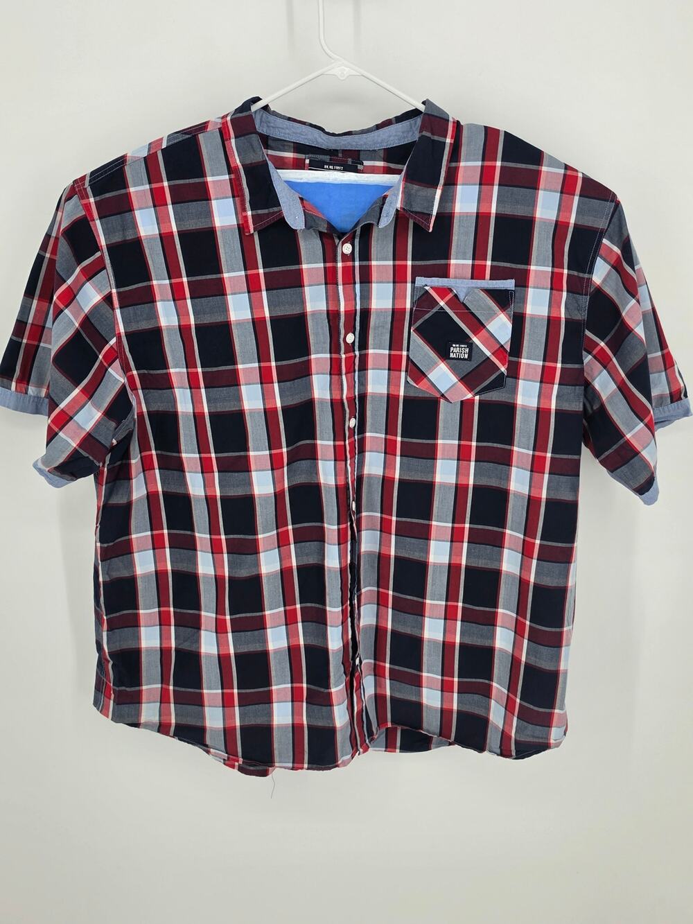 Parish Nation Shirt 6XL 6XLarge Black Red Plaid Short Sleeve Button Up Y2K Retro